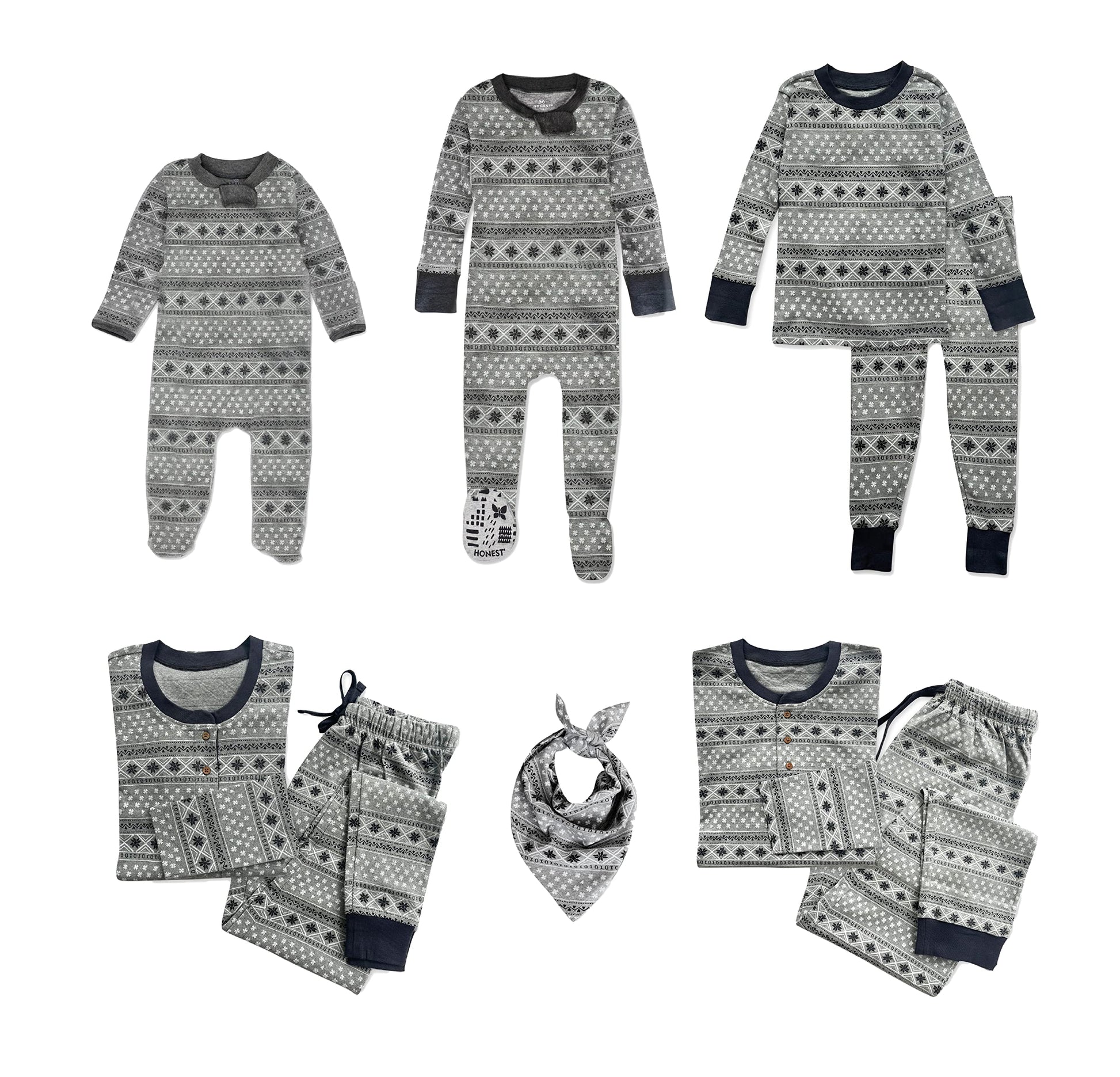 Honestbaby Baby Kids Organic Cotton Holiday Family Jammies, Pajama Chic, 2-Piece Pajama Set X-Large