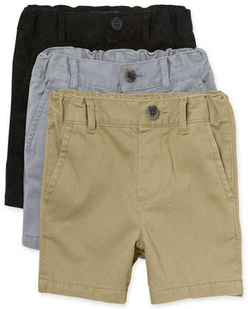 The Children'S Place Baby Boys And Toddler Stretch Chino Shorts, Black/Fin Gray/Flax 3-Pack, 12-18 Months Us