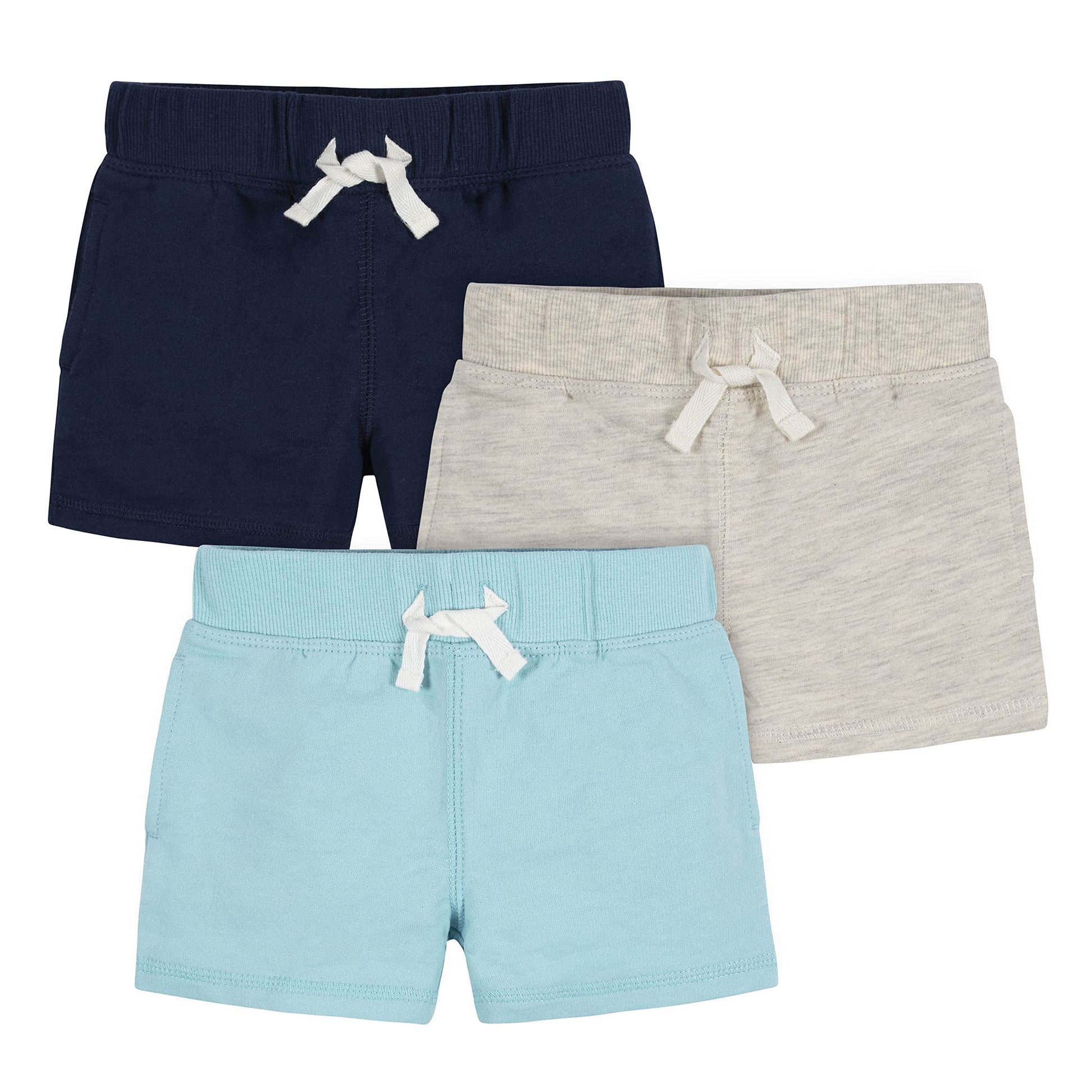 Gerber Baby Boy'S Toddler 3-Pack Pull-On Knit Shorts, Blue & Gray, 5T