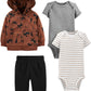 Simple Joys by Carters Baby Boys 4-Piece Fleece Jacket, Pant, and Bodysuit Set Pants, Brown Moose, Newborn