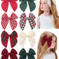 Doboi 8Pcs Baby Girls Hair Clips Large Christmas Fable Hair Bows Cotton Linen Bows For Girls Gingham Hair Accessories For Baby T