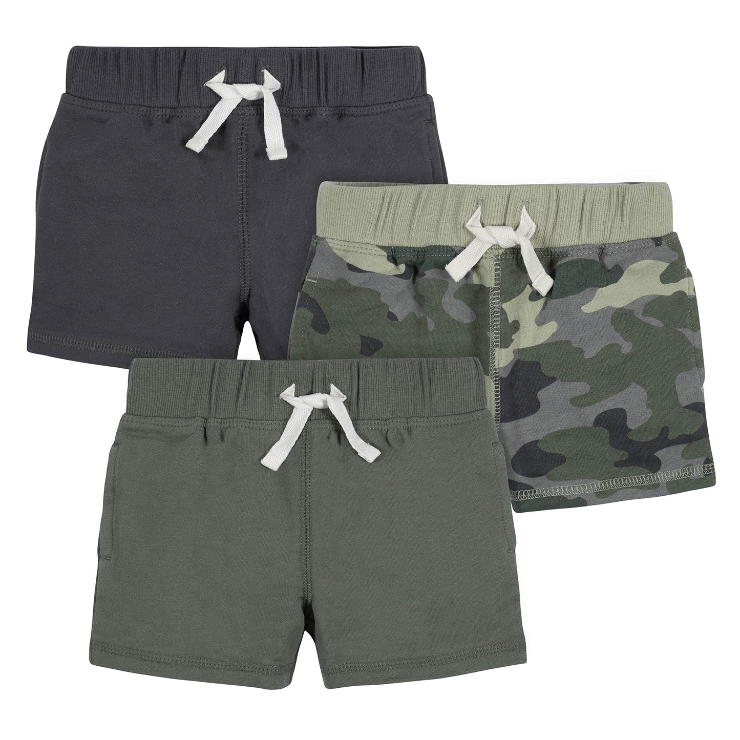 Gerber Baby Boy'S Toddler 3-Pack Pull-On Knit Shorts, Green Camo, 6-9 Months