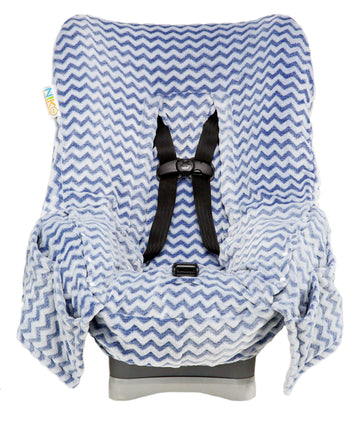 Niko Easy Wash Children'S Car Seat Cover & Liner - Blue Chevron Minky - Great For Winter Weather - Universal Fit - Crash Tested
