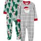 Simple Joys By Carter'S Kids' Holiday Loose-Fit Flame Resistant Fleece Footed Pajamas, Light Grey Santa/Mint Green Christmas Pri