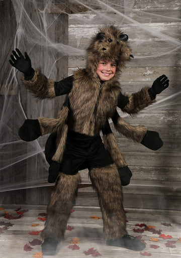 Kids Brown Furry Spider Costume Boys, Scary Eight Legs Arachnid Giant Tarantula Childrens Halloween
