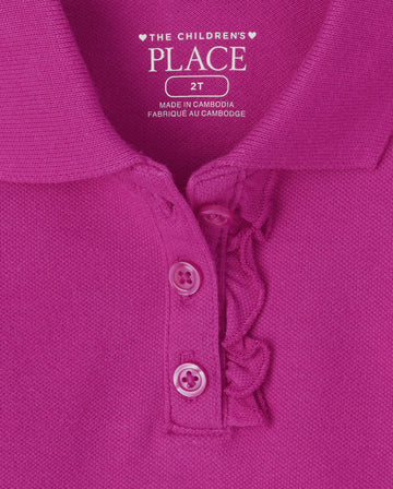 The Children'S Place Baby Girls And Toddler Girls Long Sleeve Ruffle Pique Polo, Aurora Pink, 4T