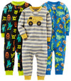 Simple Joys By Carter'S Baby Boys' 3-Pack Snug Fit Footless Cotton Pajamas, Black Monster/Blue Dinosaur/Grey Stripe, 6-9 Months