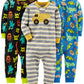 Simple Joys By Carter'S Baby Boys' 3-Pack Snug Fit Footless Cotton Pajamas, Black Monster/Blue Dinosaur/Grey Stripe, 12 Months