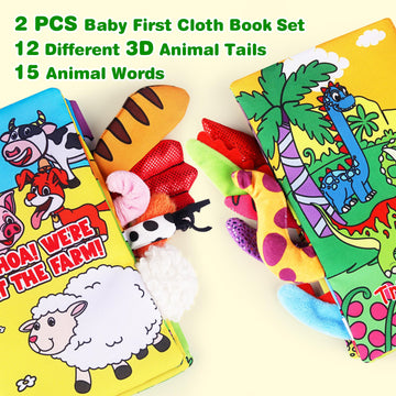 Vanmor 2 Pack Baby Cloth Books, High Contrast Sensory Crinkle Toys for 0-6 Months Infants, Soft Tummy Time Travel Essentials, fo