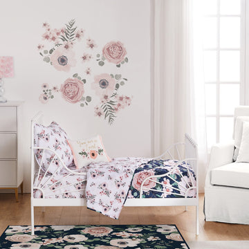 Levtex Baby - Fiori Toddler Bed Set - Black, Blush, Pink, White - Bold Floral - 5 Piece Set Includes Reversible Quilt, Fitted Sh