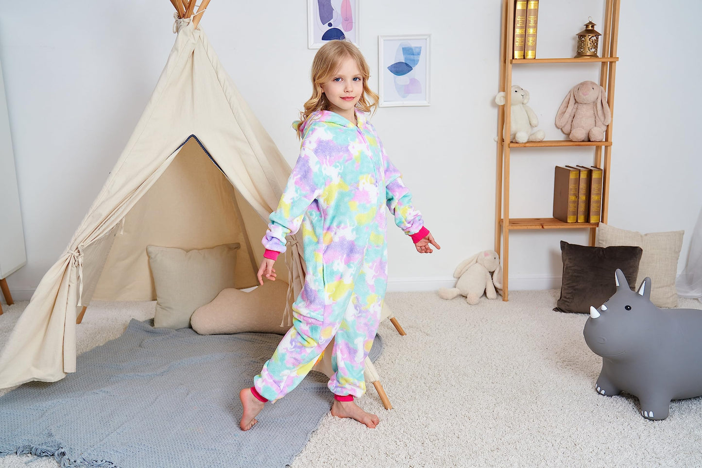 Newplush Kids Unicorn Cosplay Costume Pajamas Christmas Girls Flying Galaxy Unicorn Onesie Birthday Gifts (2-4 Years)