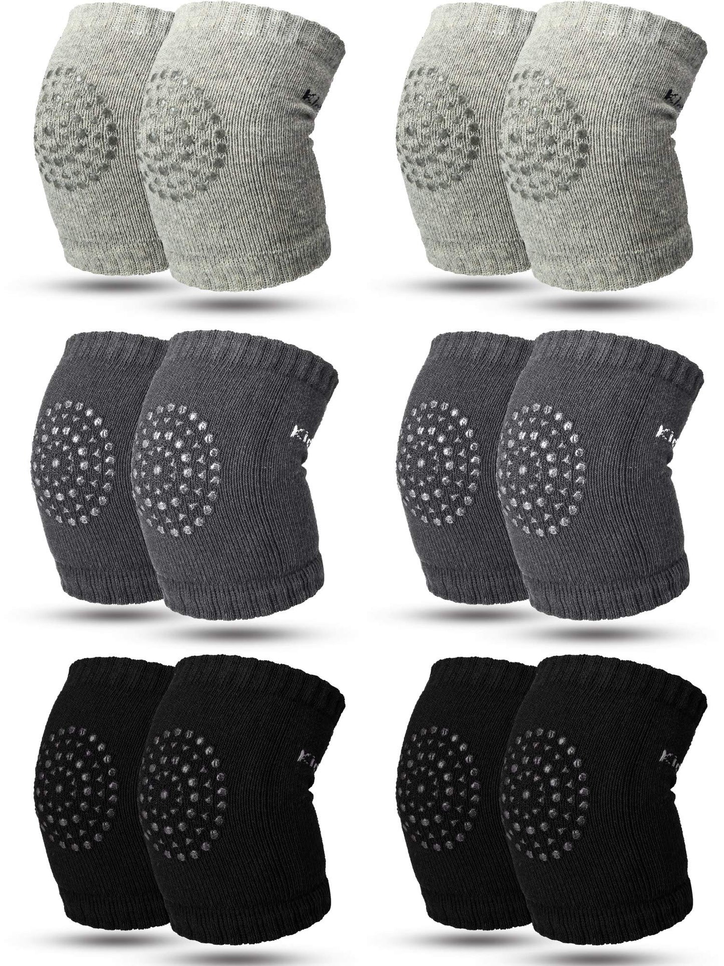 SATINIOR 6 Pairs Crawling Knee Pads Anti-Slip Baby Knee Protectors Toddlers Leg Warmers (Black, Gray, Dark Gray)