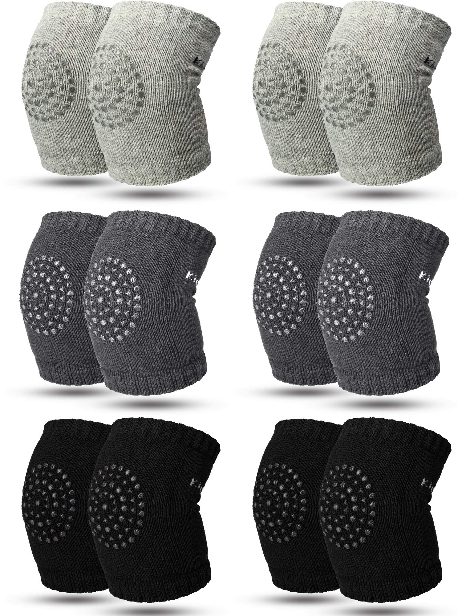 SATINIOR 6 Pairs Crawling Knee Pads Anti-Slip Baby Knee Protectors Toddlers Leg Warmers (Black, Gray, Dark Gray)