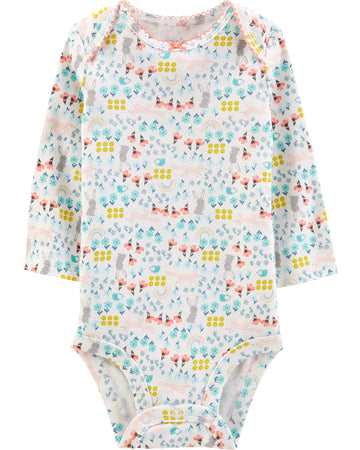 Simple Joys By Carter'S Baby Girls' 5-Pack Long-Sleeve Bodysuit, Dots/Floral/Hearts/Owl, 0-3 Months
