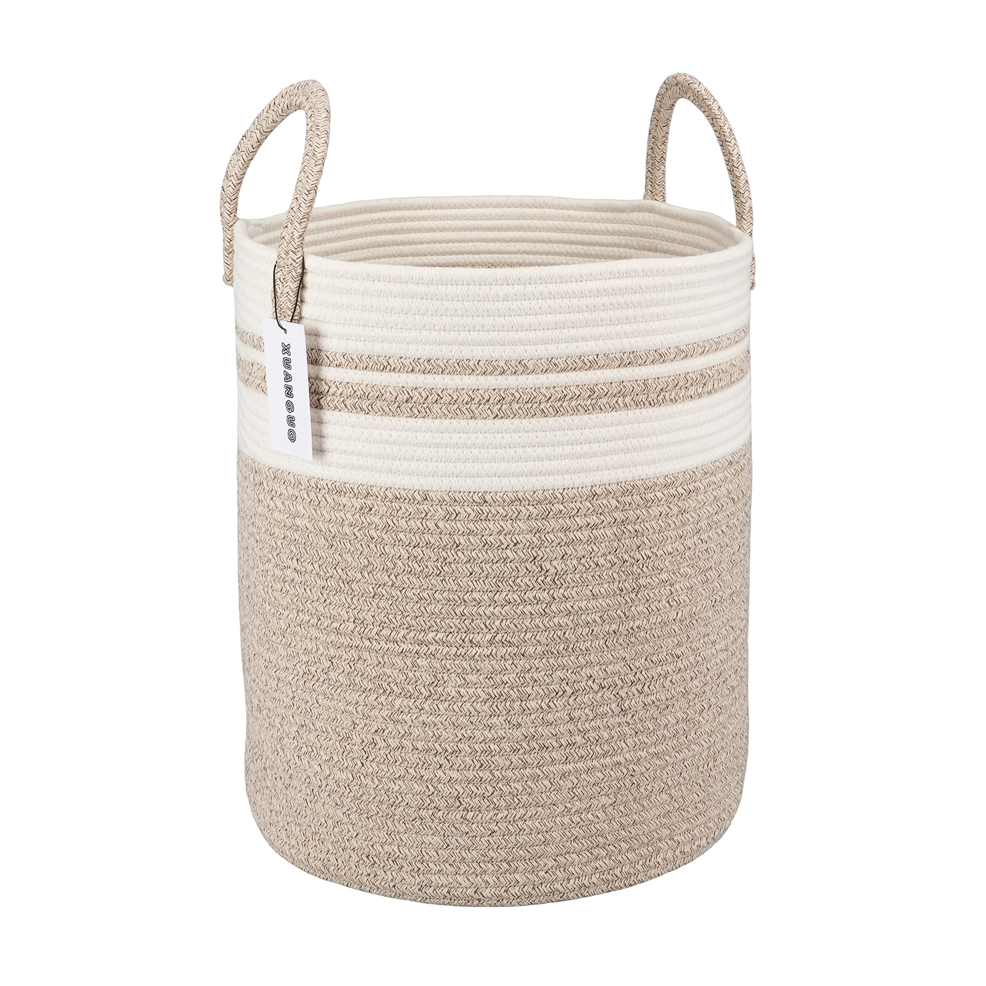 Xuanguo Cotton Rope Laundry Basket Hamper For Clothes Woven Storage Basket For Living Room Bedroom Boho Tall Rope Baskets For Bl