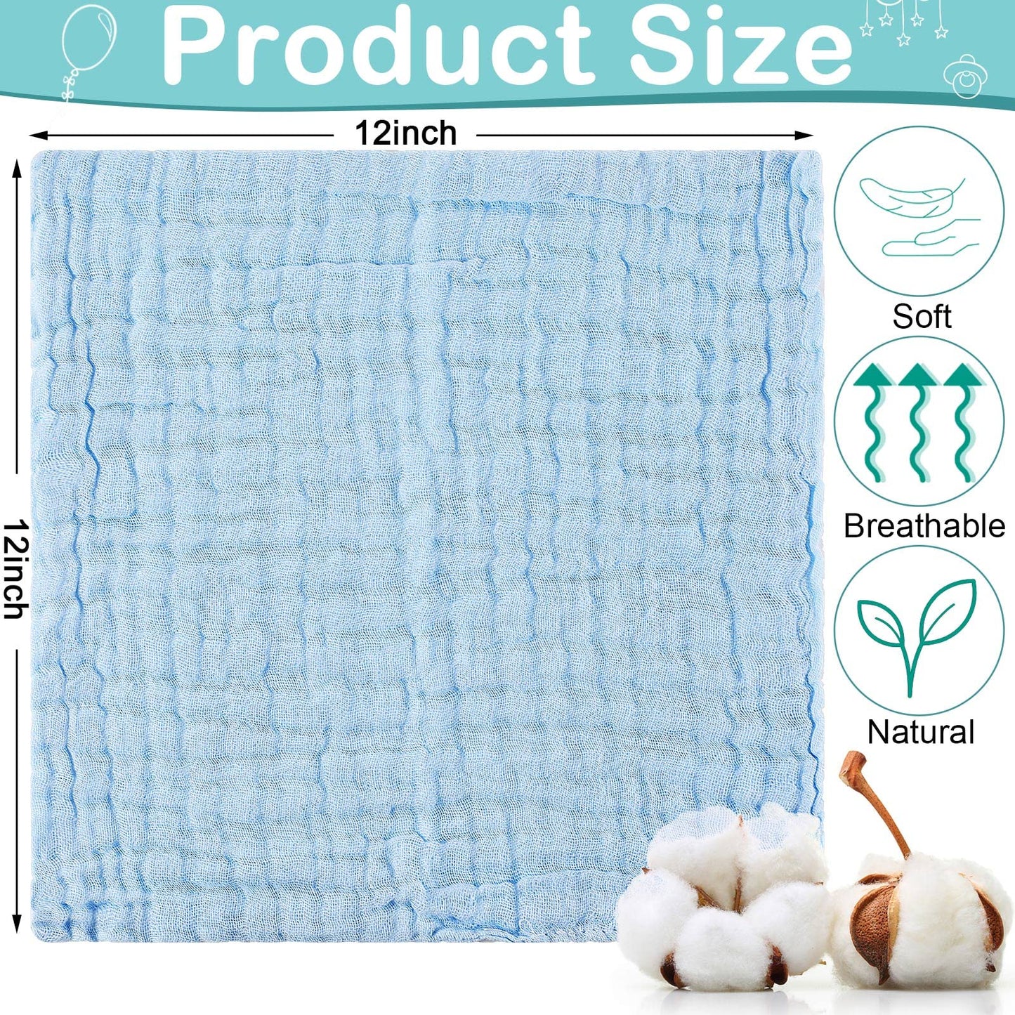 Chumia 30 Pcs Baby Muslin Washcloths Muslin Burp Cloths Muslin Baby Towel Natural Cotton Burp Cloths Baby Wipes Soft Newborn Bab