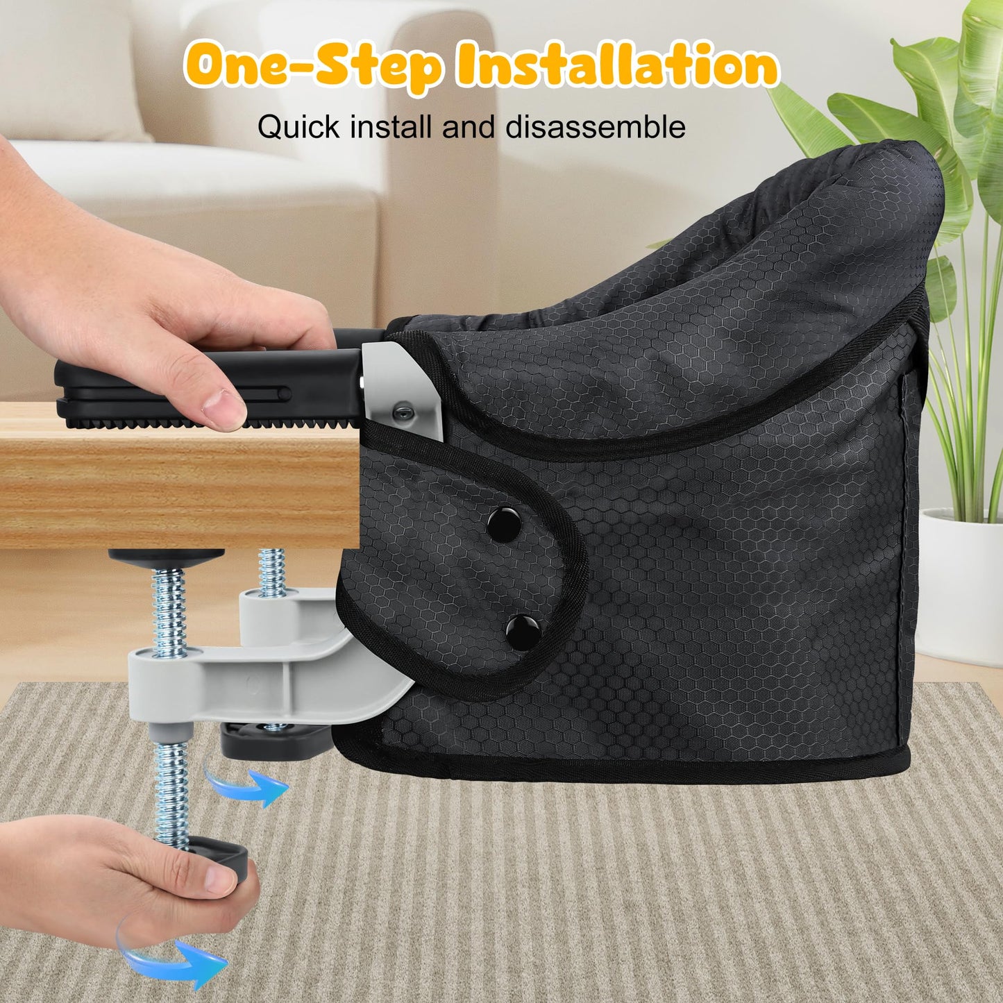 Hook On Chair With Removable Dining Tray,Portable Table High Chair, Folding Baby Chair With Storage Bag For Indoor/Outdoor(Black