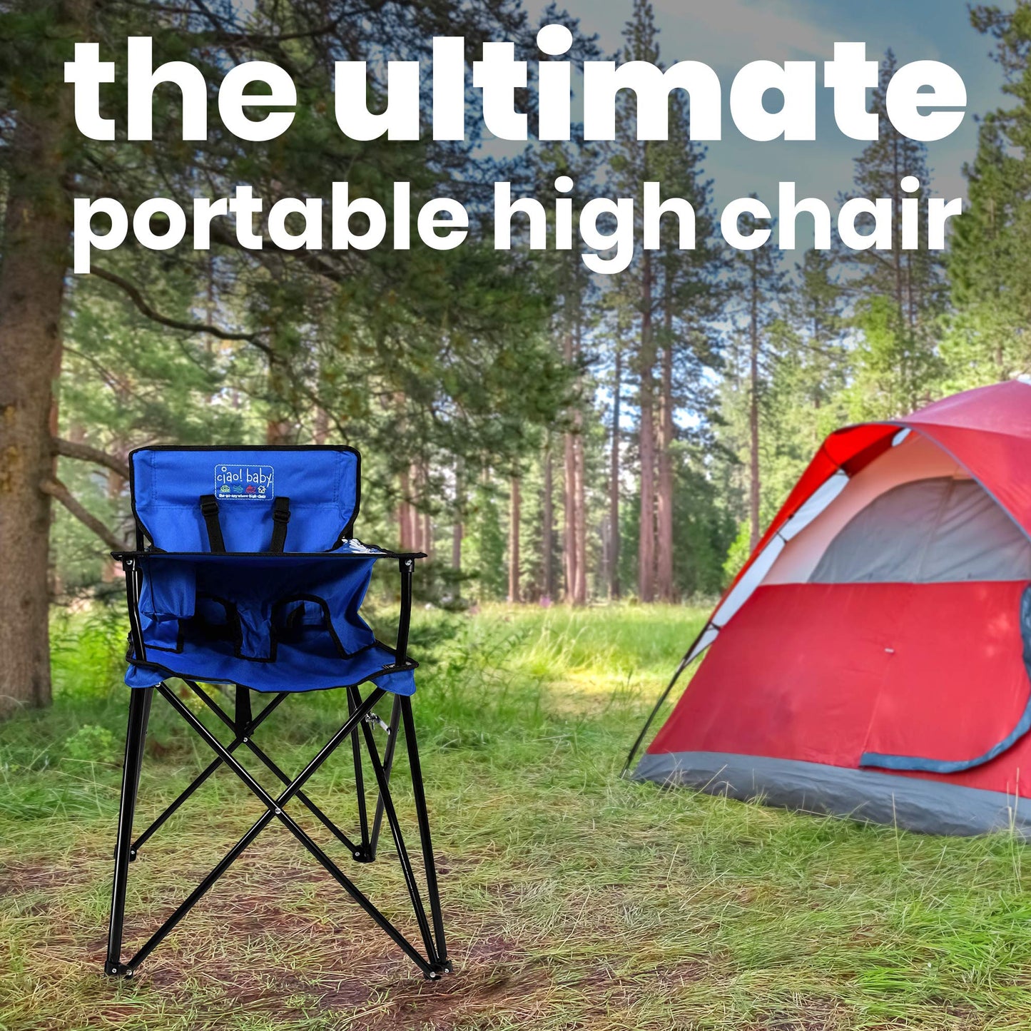 ciao! baby Portable High Chair for Travel, Fold Up High Chair with Tray, Blue