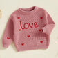 Baby Girl Chunky Knit Sweater Long Sleeve Crewneck Embroidery Sweatshirt Toddler Pullover Tops Warm Clothes (Valentines Day Love