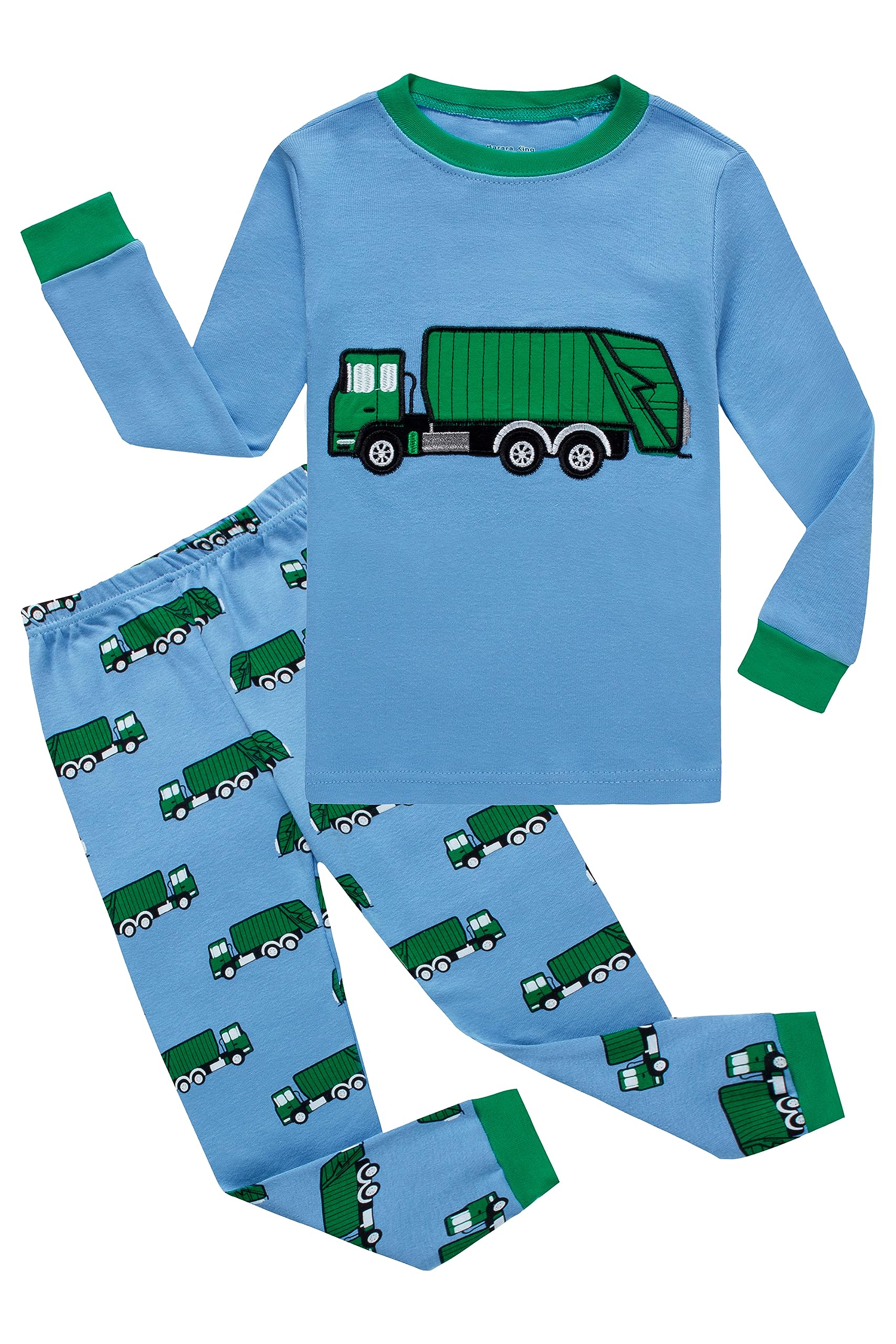Kikizye Kids Garbage Truck Pajamas Little Boys Long Sleeve Cotton Pjs Toddler Trash Truck Jammies Size 2T
