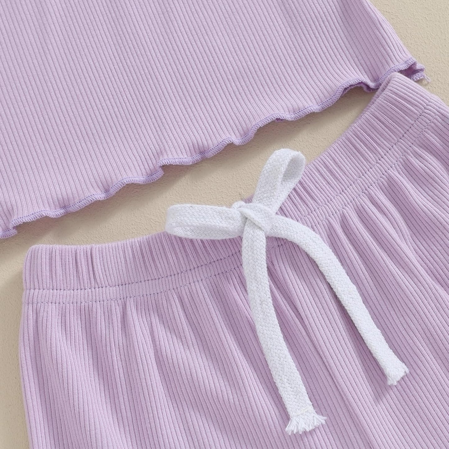 Kupretty Toddlers Baby Girls Summer Clothes Set Ruffle Ribbed Knit Short Sleeves T-Shirt Tops Shorts Comfy Outfits (A Purple, 18