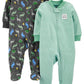 Simple Joys By Carter'S Baby Boys' 2-Way Zip Cotton Footed Sleep And Play, Pack Of 2, Dinosaur Print, 3-6 Months