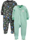 Simple Joys By Carter'S Baby Boys' 2-Way Zip Cotton Footed Sleep And Play, Pack Of 2, Dinosaur Print, 3-6 Months