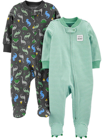 Simple Joys By Carter'S Baby Boys' 2-Way Zip Cotton Footed Sleep And Play, Pack Of 2, Dinosaur Print, 3-6 Months