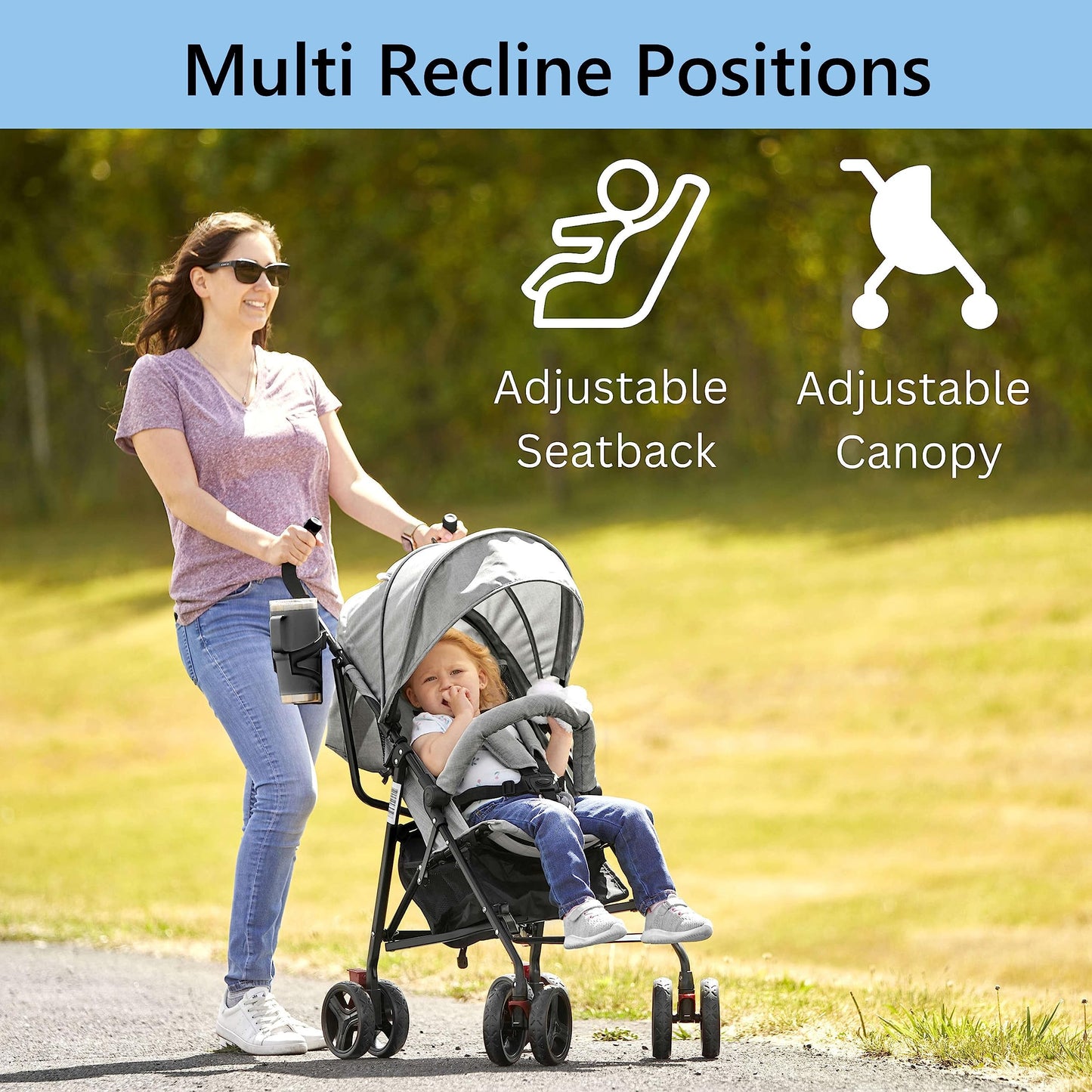 Dream On Me Vista Moonwalk Baby Stroller In Light Gray, Lightweight Infant Stroller With Compact Fold, Multi-Position Recline Um
