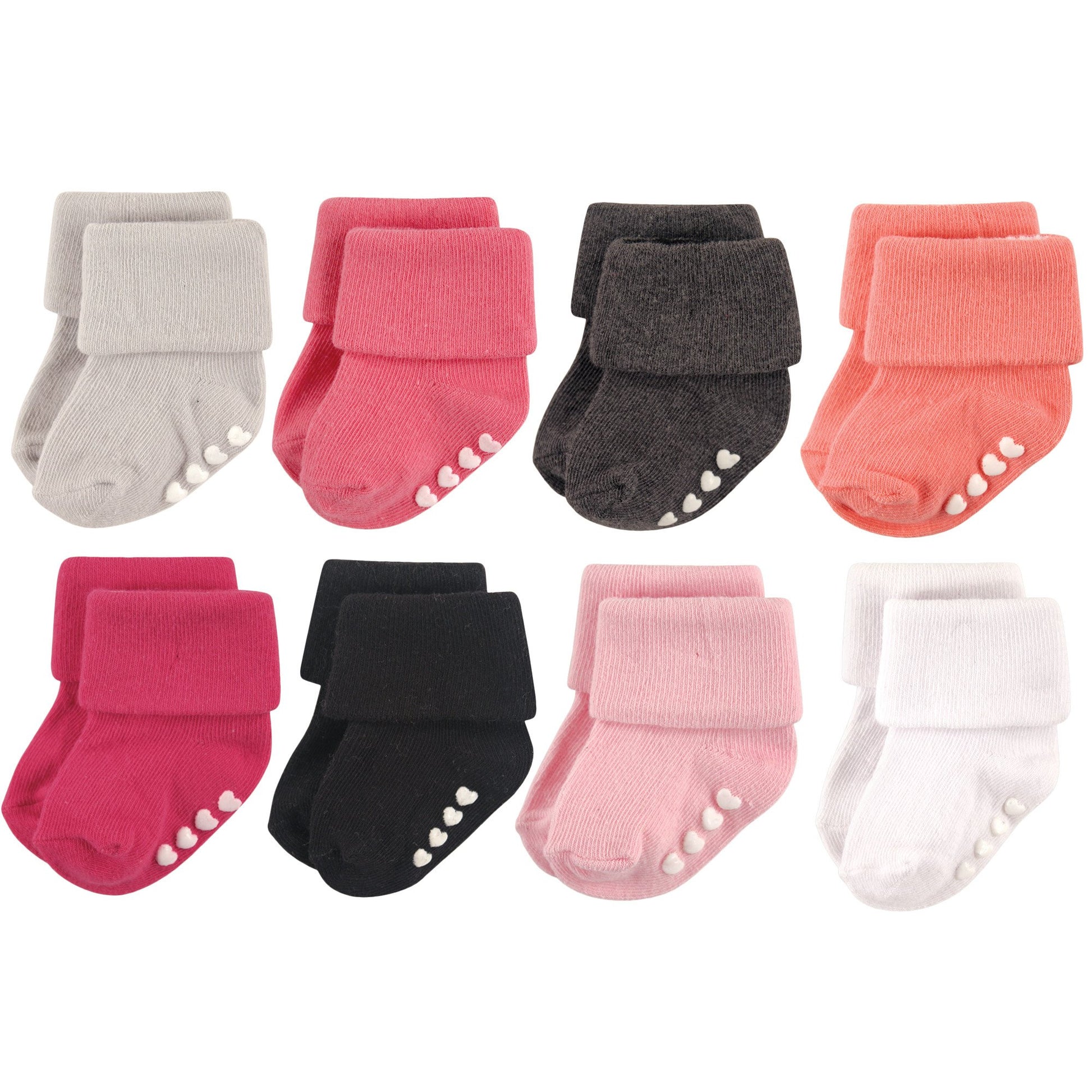 Hudson Baby Unisex Cotton Rich Newborn And Terry Socks, Pink/Black 8 Pk, 0-6 Months