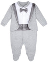 Lilax Baby Boy Gentleman Tuxedo Footie Christmas Holiday Outfit With Bow Tie (3 Months, Grey)