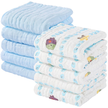 Yoofoss Muslin Baby Washcloths 100% Cotton Face Towels 10 Pack Wash Cloths For Baby 12X12In Soft And Absorbent Baby Wipes (Multi