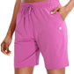 G Gradual Womens Bermuda Shorts Jersey Shorts With Deep Pockets 7 Long Shorts For Women Lounge Walking Athletic (Rose Red, Small