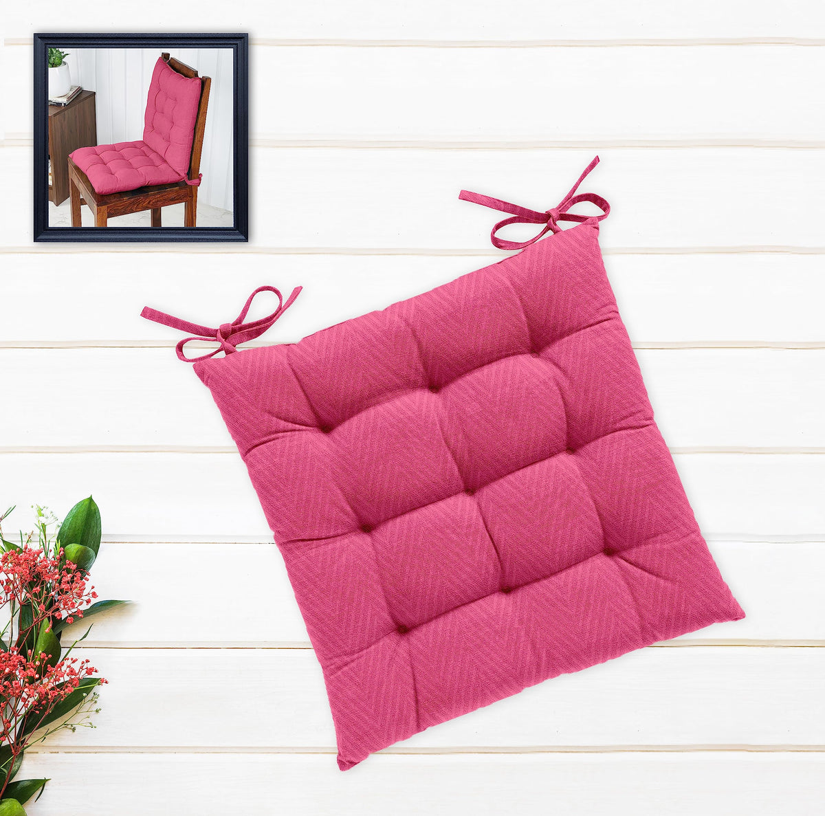 Oasis Home Collection Cotton Shell | Mixfiber Filled |Multipurpose Chair Cushion/Pad with Ties  Pack of 1 (40x40CM  16inchx16inch, P