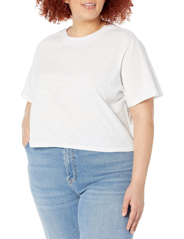 The Drop Womens Sydney Short-Sleeve Cropped Crew Neck T-Shirt, White, M