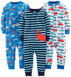 Simple Joys By Carter'S Baby Boys' 3-Pack Snug Fit Footless Cotton Pajamas, Blue Sea Life/Navy Stripe/White Cars, 6-9 Months