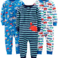 Simple Joys By Carter'S Baby Boys' 3-Pack Snug Fit Footless Cotton Pajamas, Blue Sea Life/Navy Stripe/White Cars, 12 Months