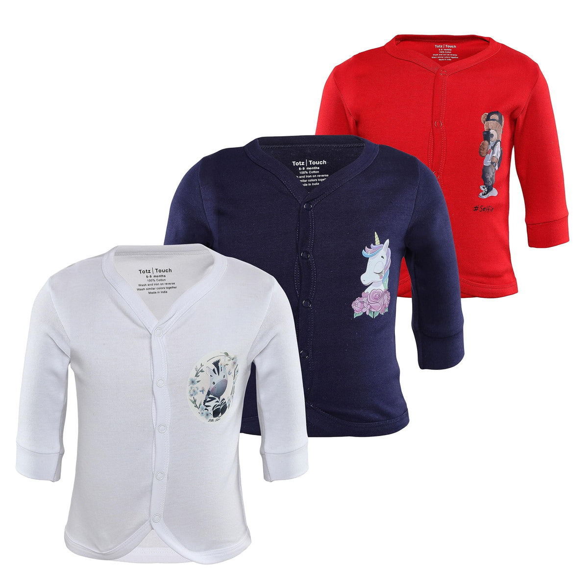 Totztouch Baby T Shirt | Jabla| Jhabla Full Sleeve Cotton Cute Printed Tee Shirt Age 6 Months To 9 Months 3Pcs Combo Pack Multic