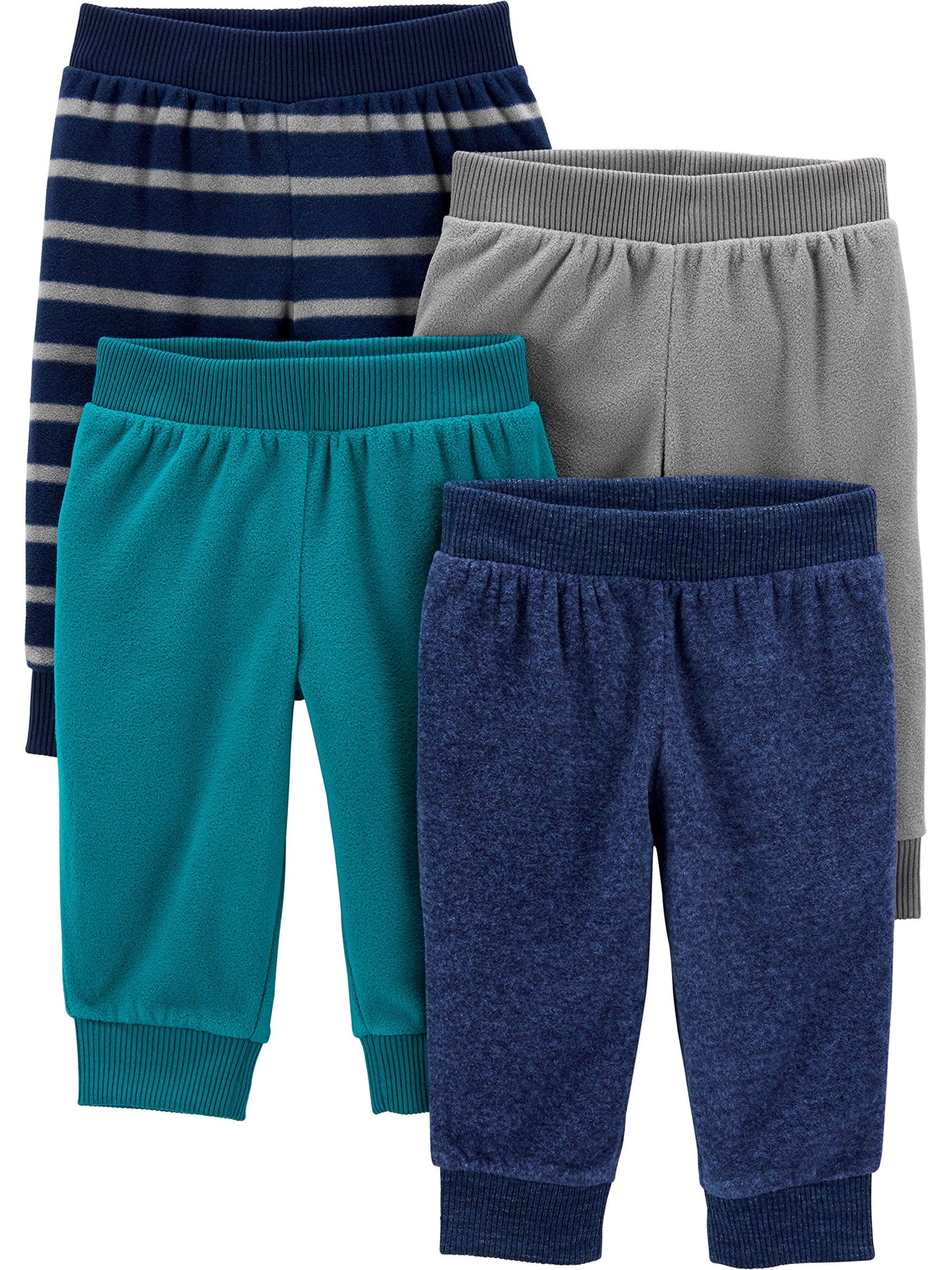 Simple Joys By Carter'S Baby 4-Pack Fleece Pants, Blue Heather/Grey/Navy Stripe/Teal Blue, 12 Months
