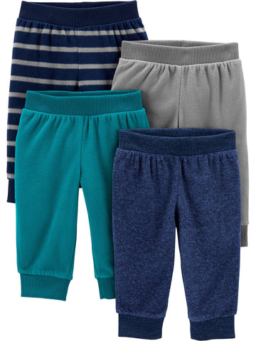 Simple Joys By Carter'S Baby 4-Pack Fleece Pants, Blue Heather/Grey/Navy Stripe/Teal Blue, 12 Months