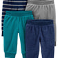 Simple Joys By Carter'S Baby 4-Pack Fleece Pants, Blue Heather/Grey/Navy Stripe/Teal Blue, Preemie