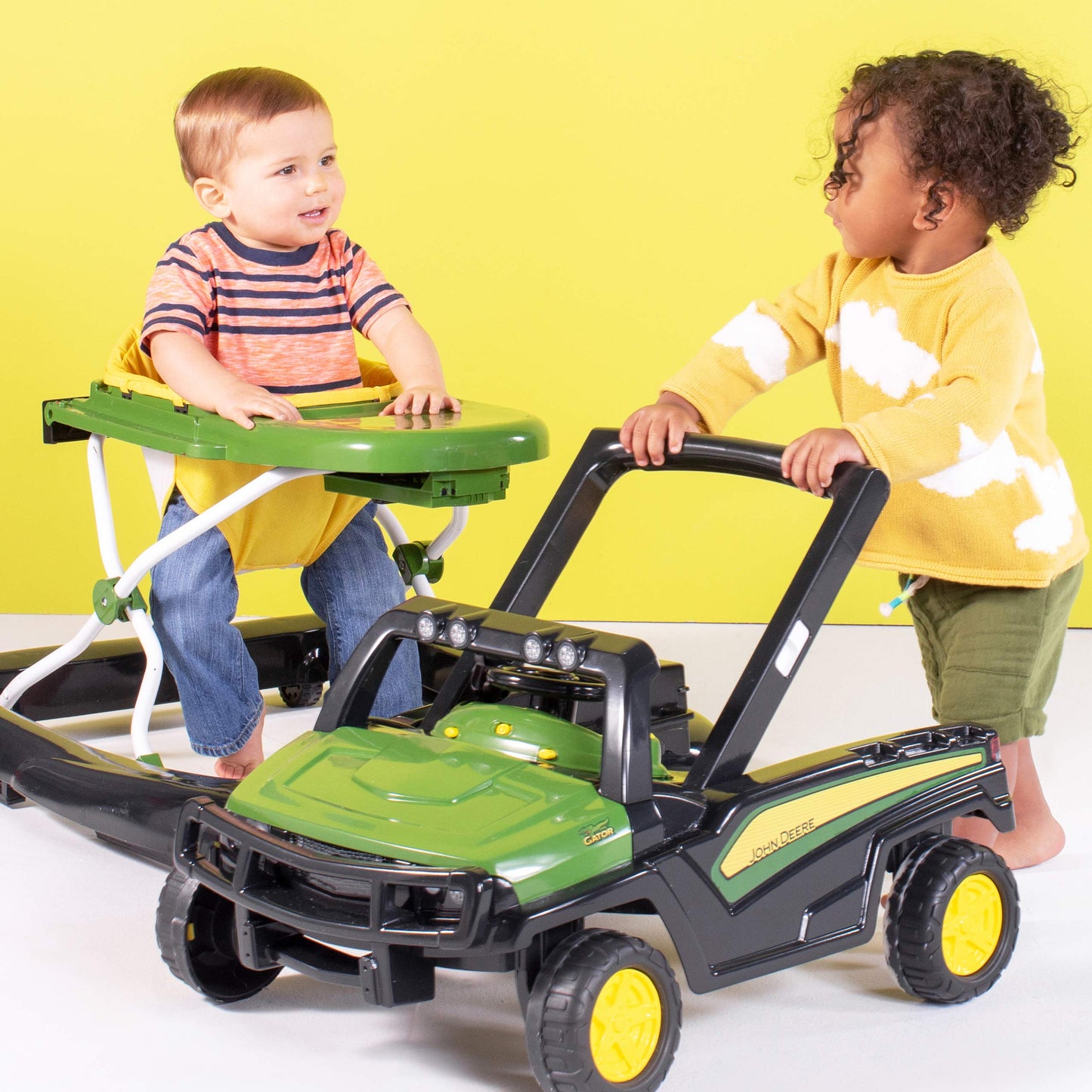 Bright Starts John Deere 4-in-1 Gator Green Baby Activity Center & Push Walker with Removable Interactive Steering Wheel Toy, 6