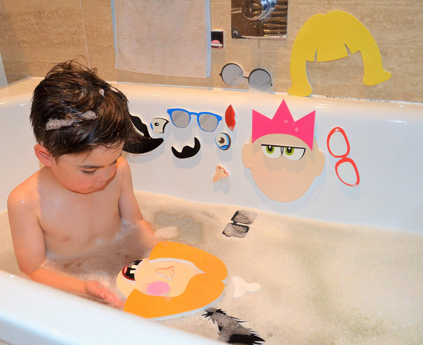 Buddy & Barney Silly Faces Bath Stickers, Hilarious Facial Expressions Foam Stickers Bath Toy for Children 3+, Pack of 37 Reusab