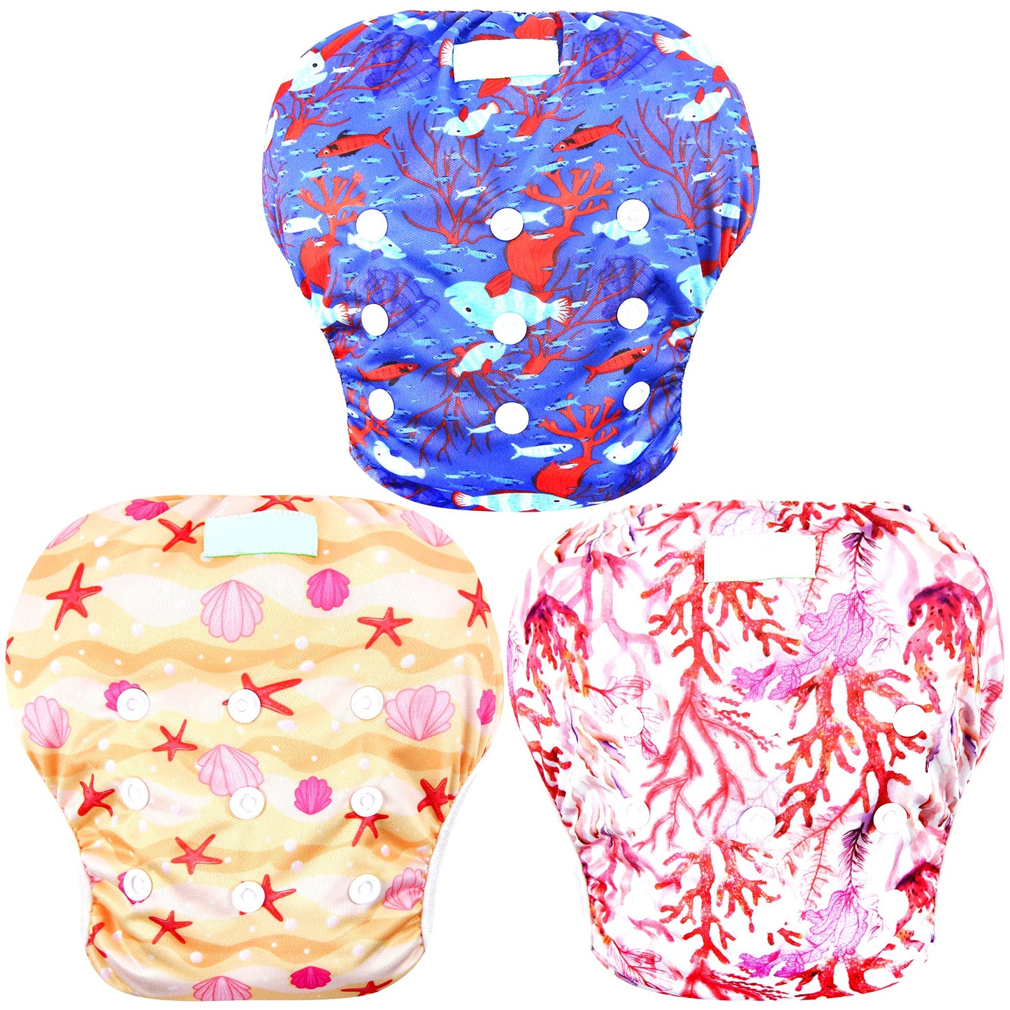 Wegreeco Baby & Toddler Snap One Size Adjustable Reusable Baby Swim Diaper (Coral, Small, 3 Pack)