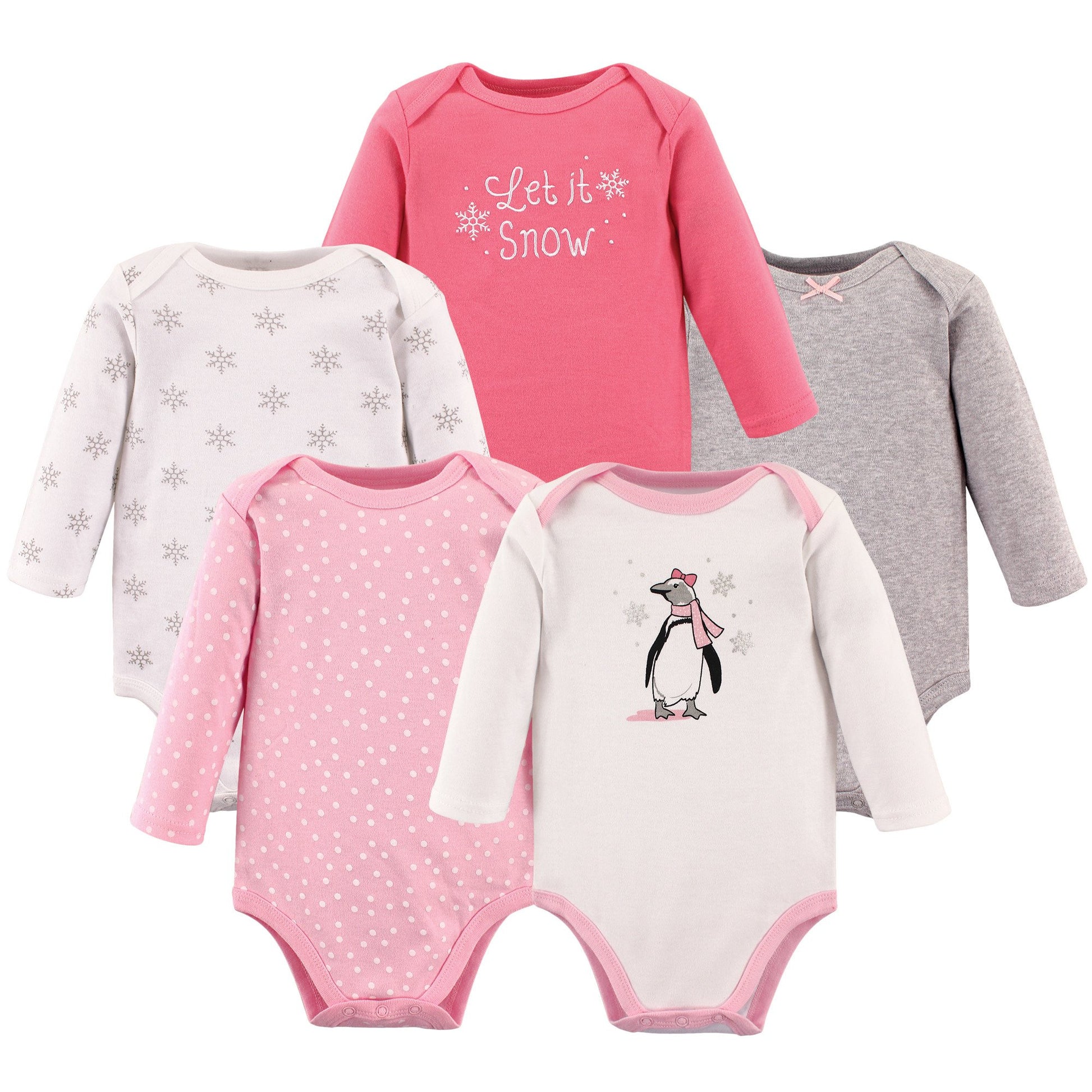 Hudson Baby Unisex Baby Cotton Long-Sleeve Bodysuits, Pink Penguin, 12-18 Months Us