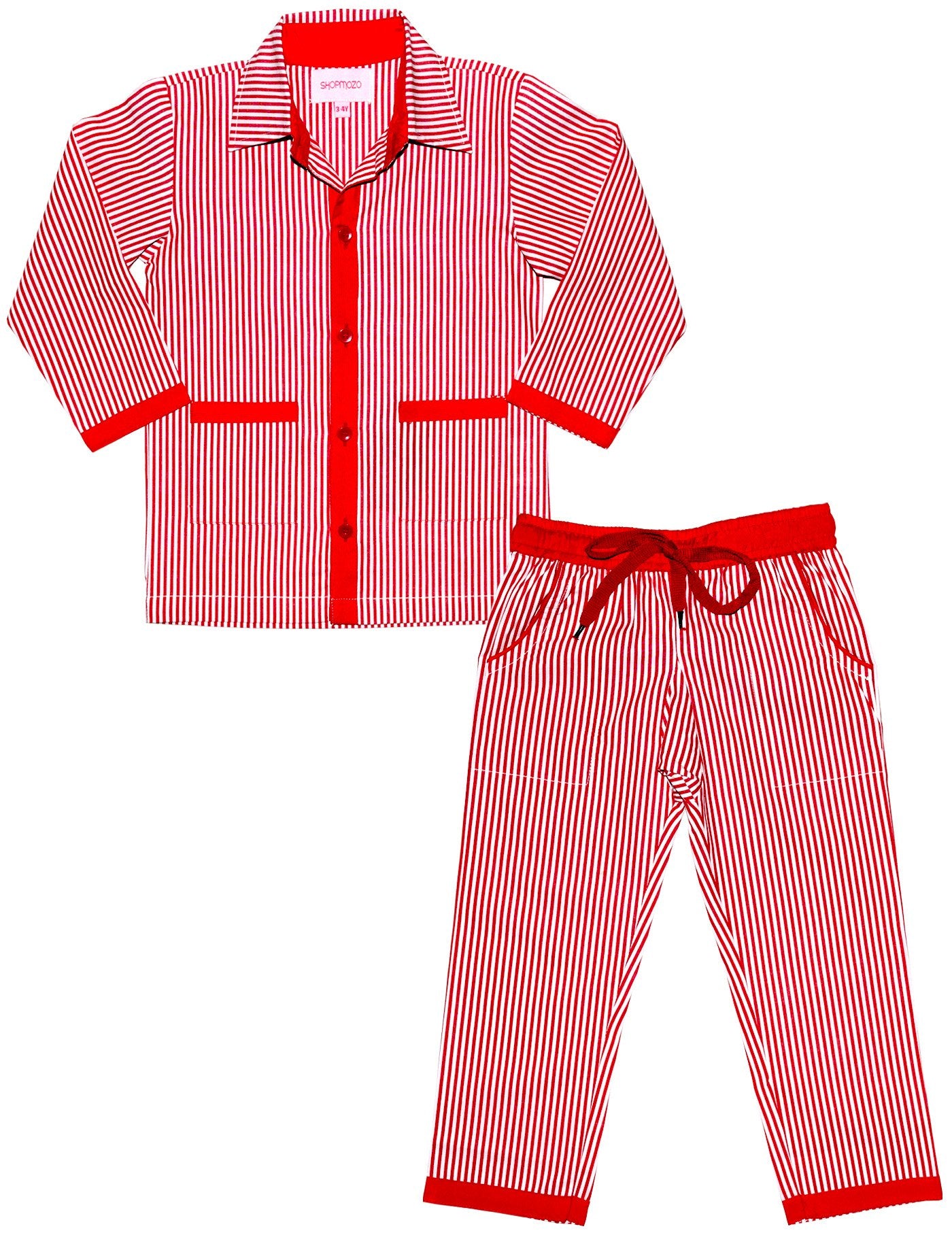 SHOPmOZO Unisex Pure Cotton Striped Full Sleeve Night Suit for Boys and Girls Pyjama Top Combo Set (SM00201BOYSSWPT_910 Years 