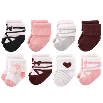 Hudson Baby Unisex Cotton Rich Newborn And Terry Socks, Ballet Burgundy, 0-6 Months Us