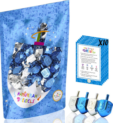 The Dreidel Company Hanukkah Dreidels Metallic Silver & Blue Dreidels - Includes Dreidel Game Instruction Card (10-Pack)