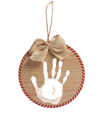 Pearhead Christmas Baby Handprint Wooden Ornament, Babys First Christmas, Holiday Keepsake, Rustic Hanging Ornament with Burlap