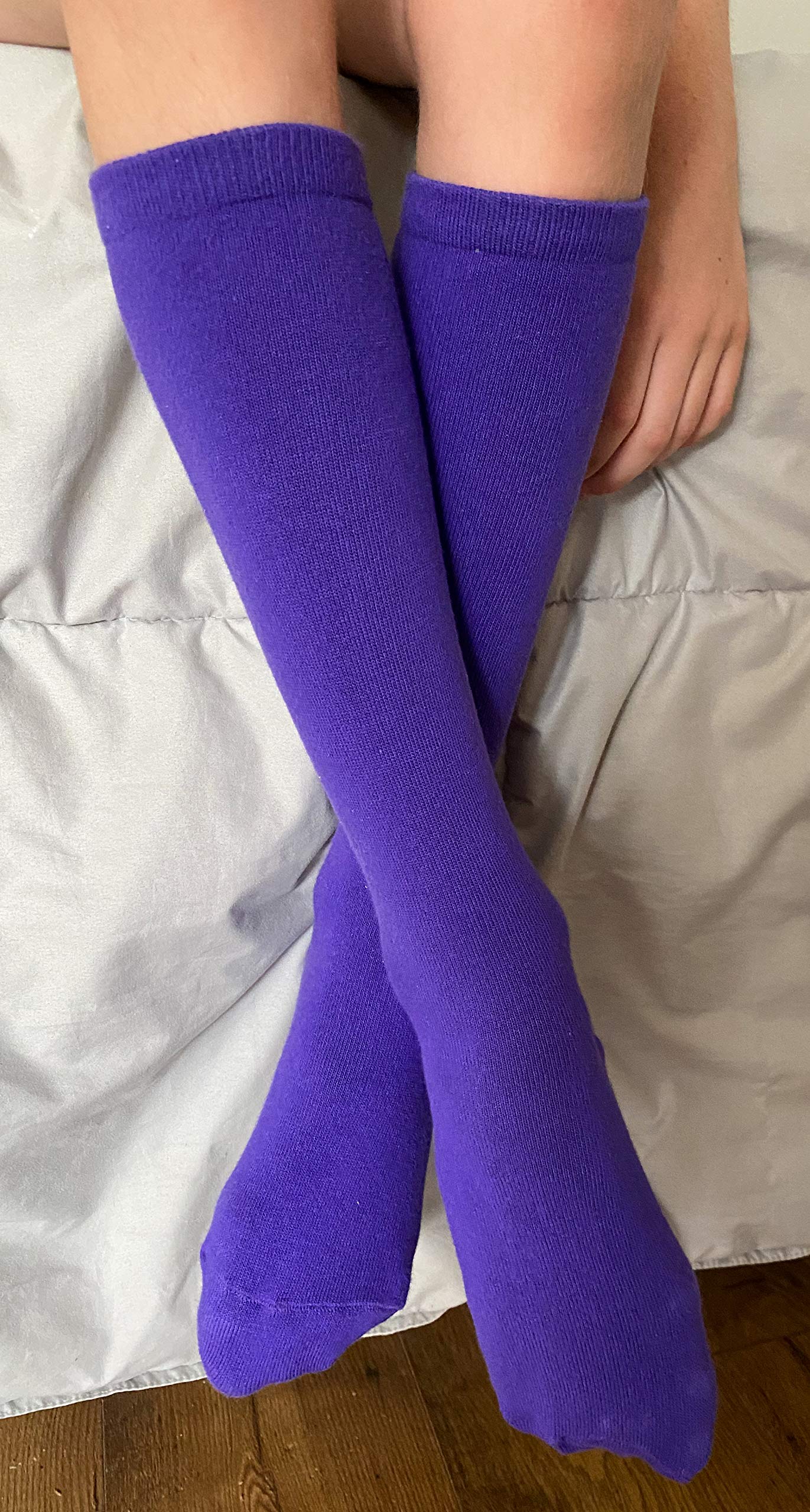 Judanzy 3 Pairs Of Boys And Girls Solid Knee High Uniform Socks For School, Soccer, Football, Afo Etc. (6-10 Years, Purple)